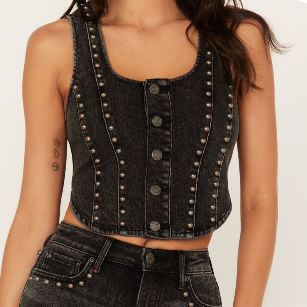 Idyllwind Delrose Drive Studded Vest Grey Denim Women's Medium